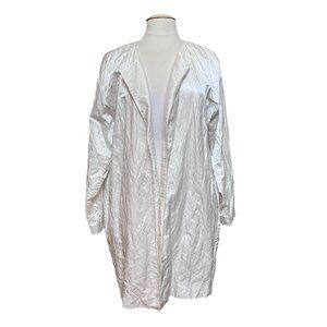 Eileen Fisher White‎ Open Front Jacket Organic Cotton Sateen Wrinkled NWT Large